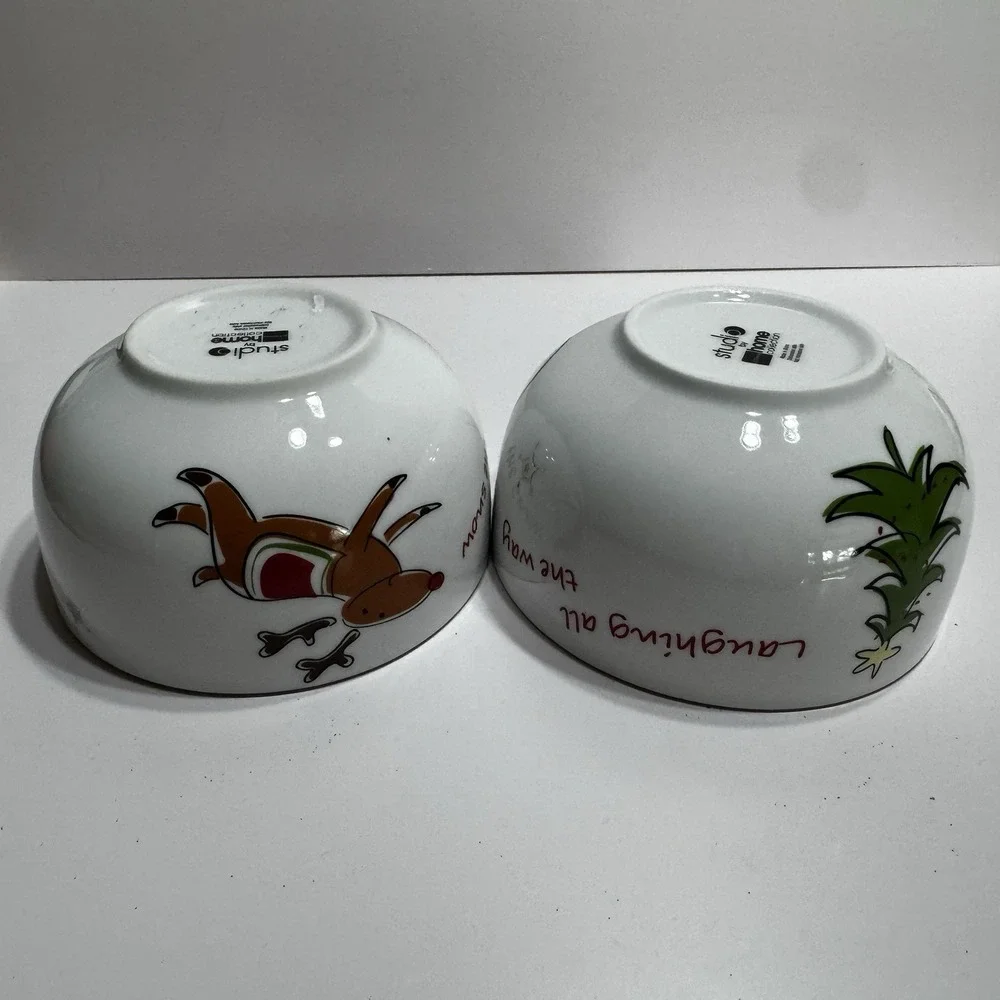 Studio JCPenny Bowls Jingle Santa's Christmas Bowls Set of 2 Dashing Throw Snow